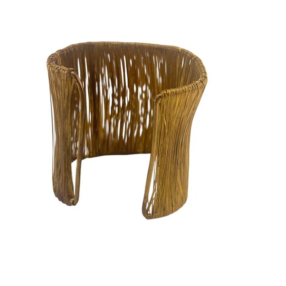 Vintage Wire Chunky Gold Metal Bangle Bracelet1 1/2" Open Weave Design - Picture 5 of 8